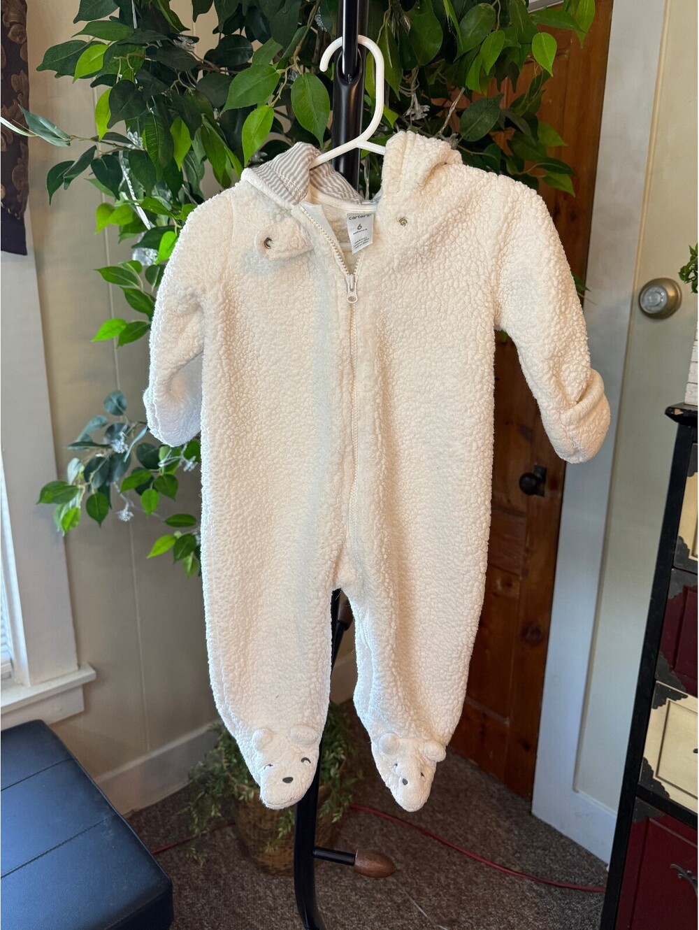 Carter's Baby 6 Months Ivory Sherpa Bear Hooded One-Piece